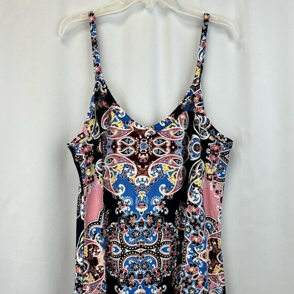 Bebop Womens Sundress Black Blue Paisley Scoop Neck Sleeveless Spaghetti Strap M - Picture 2 of 10